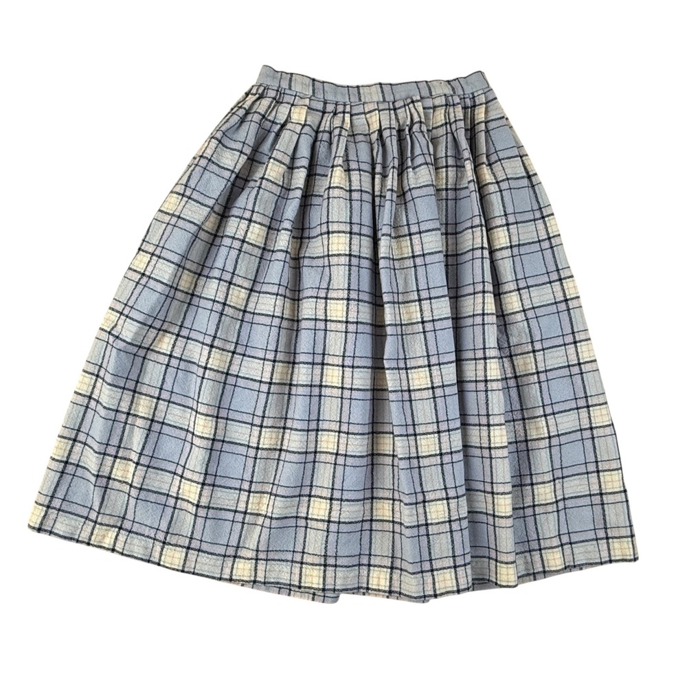 Vintage Sports Galore 10 Plaid Midi Skirt Dark Academia 100% Wool Pleated Blue